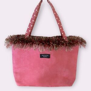 Bagolitas by Janice Pink Faux Suede Polka Dot Fringe Tote Barbie Handbag Purse